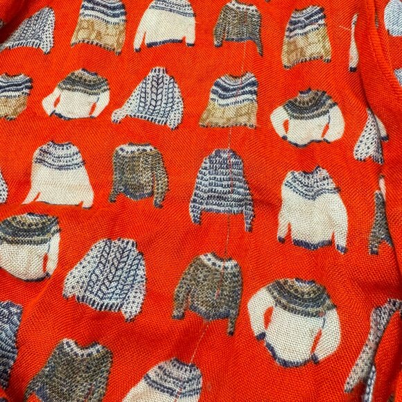 Long Talbots Scarf Shawl Wrap with Sweater Designs Deep Orange, White and Blues - Picture 1 of 5